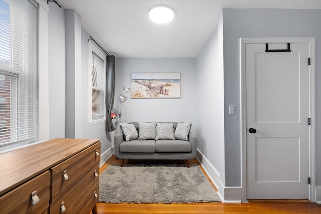 sitting room featuring light hardwood / wood-style floors and a healthy amount of sunlight