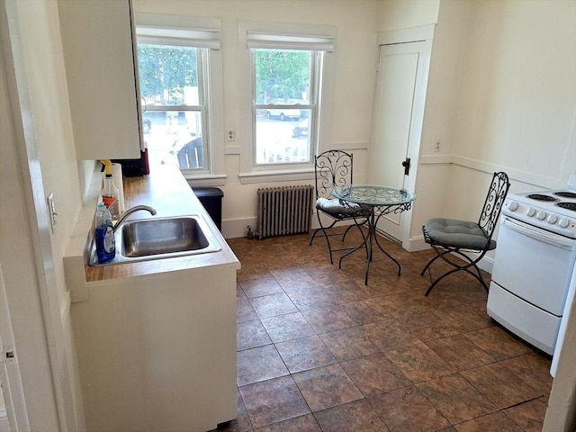 kitchen with radiator, sink, and electric range