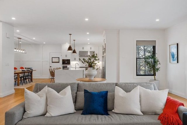 living room featuring light wood-type flooring