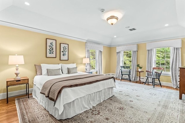 21 Fernway, Winchester, MA 01890 - bedroom with light wood-style flooring, baseboards, recessed lighting, crown molding, and access to outside