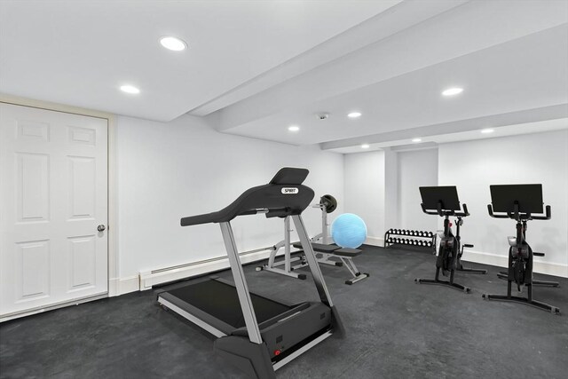 21 Fernway, Winchester, MA 01890 - exercise room featuring recessed lighting, baseboards, and a baseboard heating unit