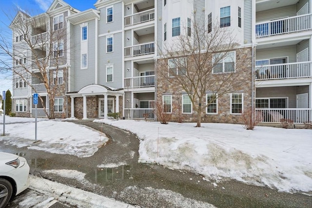 view of snow covered property