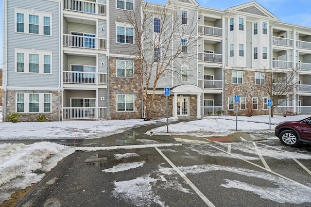 view of snow covered property