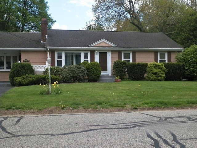 7 Maple Ln, Millbury, MA 01527 - single story home with a front yard, a chimney, and entry steps