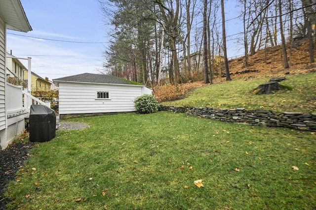 view of yard with an outbuilding