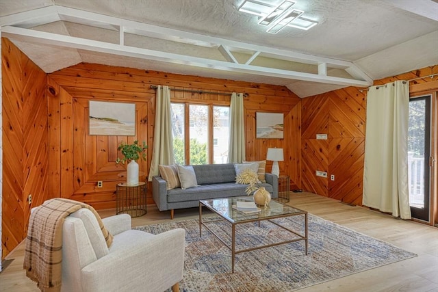 20 Fernglade Rd, Burlington, MA 01803 - living area featuring wood walls, lofted ceiling, and light wood-style floors
