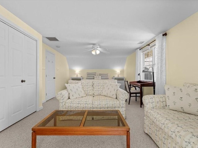 bedroom featuring carpet flooring and a ceiling fan