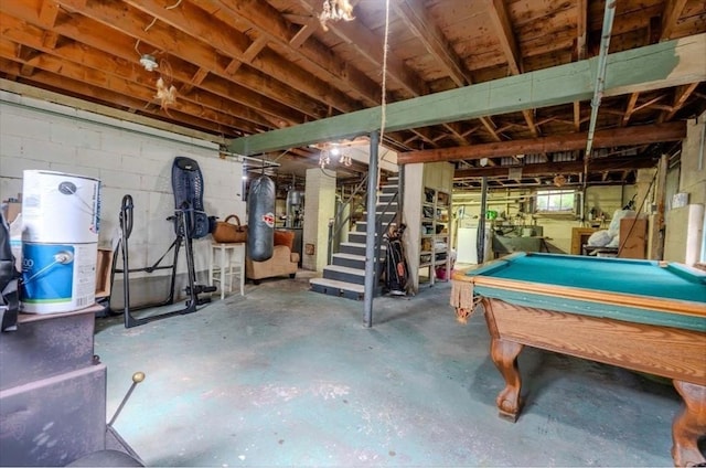 290 E St, Westwood, MA 02090 - below grade area with billiards table and stairway