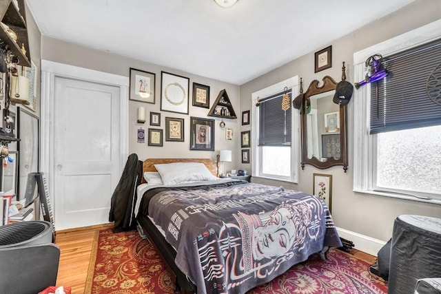 bedroom featuring multiple windows and wood-type flooring