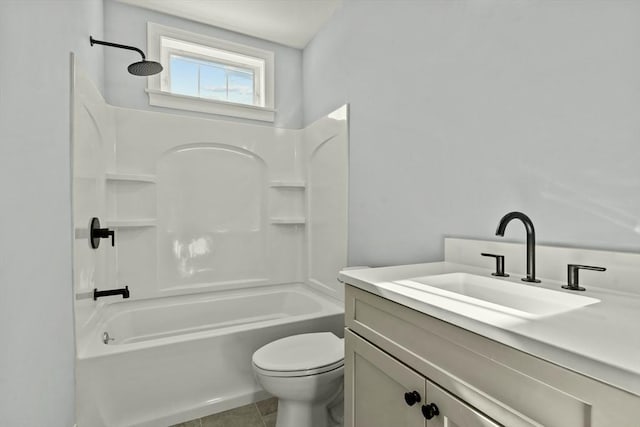 full bathroom with vanity, tile patterned floors, shower / bathtub combination, and toilet