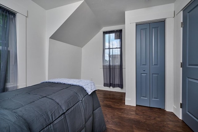 3030 Main St, Palmer, MA 01009 - bedroom with dark wood-style floors, vaulted ceiling, and a closet