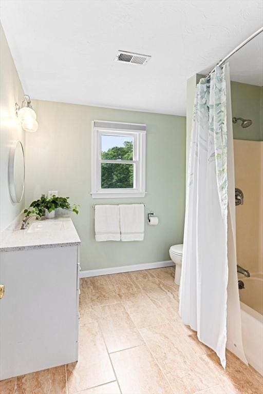 15 Pilgrim Rd, Mansfield, MA 02048 - bathroom featuring vanity, toilet, shower / bath combination with curtain, tile patterned floors, and baseboards