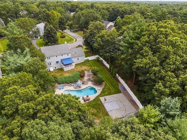 15 Pilgrim Rd, Mansfield, MA 02048 - view from above of property featuring a pool area and a heavily wooded area