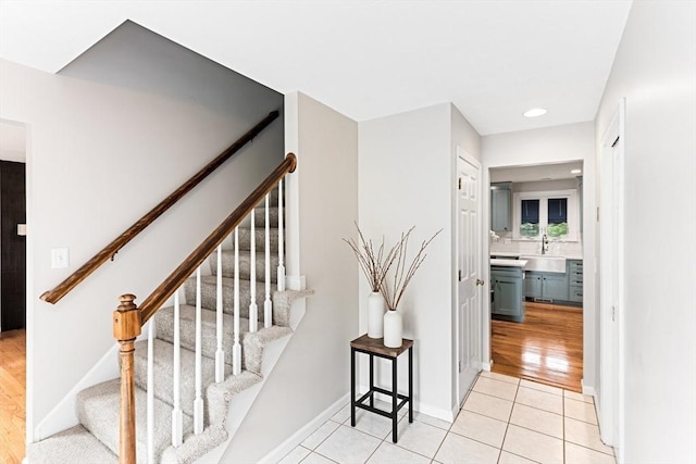 15 Pilgrim Rd, Mansfield, MA 02048 - staircase with tile patterned flooring, baseboards, and recessed lighting