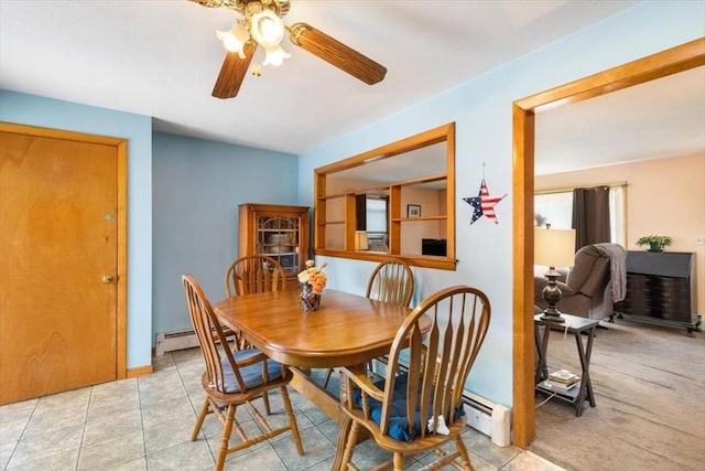 24 Alenclair, Amesbury, MA 01913 - dining area featuring ceiling fan, a baseboard radiator, and light tile patterned floors