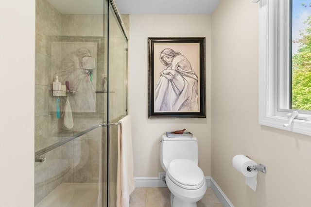 94 Mill Pond Unit 94, North Andover, MA 01845 - full bath featuring a shower stall, toilet, baseboards, and tile patterned floors
