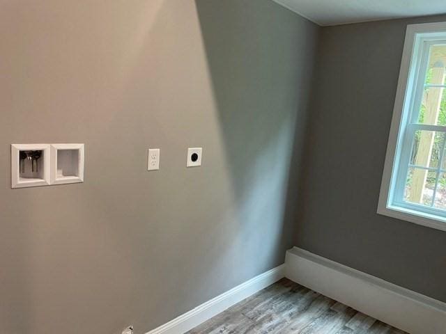 25 Ash St, Webster, MA 01570 - washroom with electric dryer hookup, baseboards, wood finished floors, and hookup for a washing machine