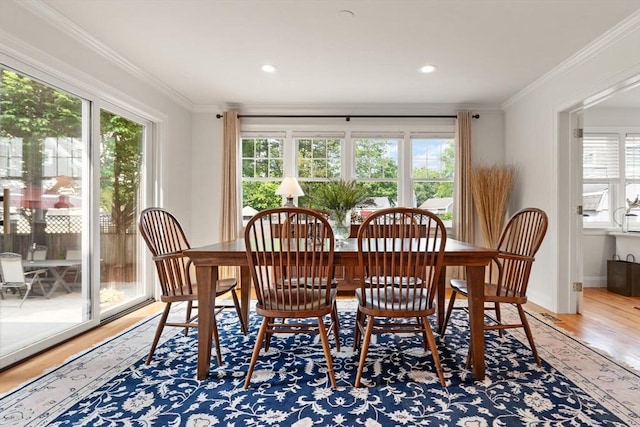1 Bridge Ln, Newburyport, MA 01950 - dining room with wood finished floors, healthy amount of natural light, ornamental molding, and recessed lighting