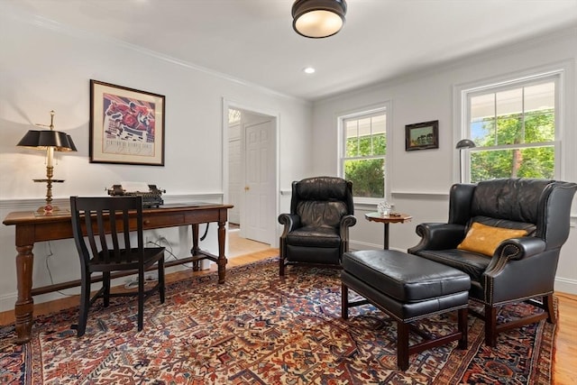 1 Bridge Ln, Newburyport, MA 01950 - office area with crown molding, light wood-style flooring, and recessed lighting