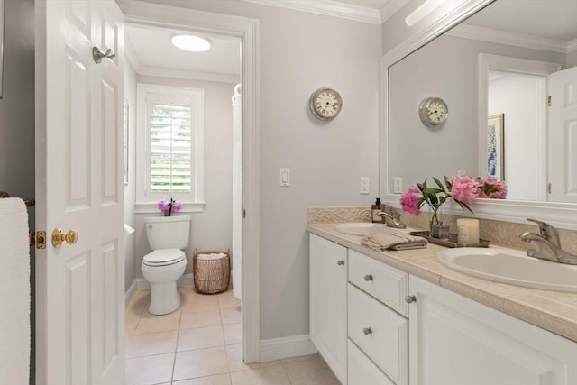 1 Bridge Ln, Newburyport, MA 01950 - full bathroom with double vanity, crown molding, and tile patterned floors