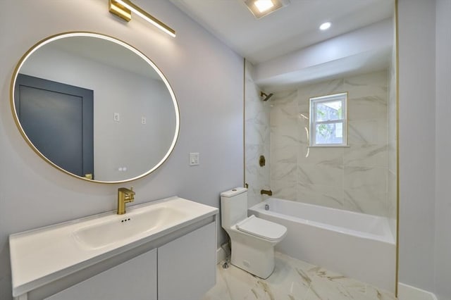 97 Oakton Ave, Boston, MA 02122 - full bathroom featuring toilet, vanity, shower / bathtub combination, baseboards, and marble finish flooring