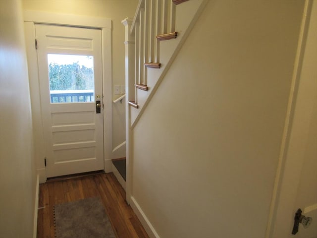 entryway with dark wood-type flooring