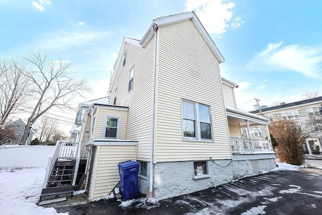 view of snow covered exterior