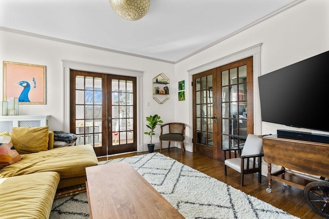 149-151 Pleasant St, Watertown, MA 02472 - living room with french doors, wood-type flooring, and ornamental molding