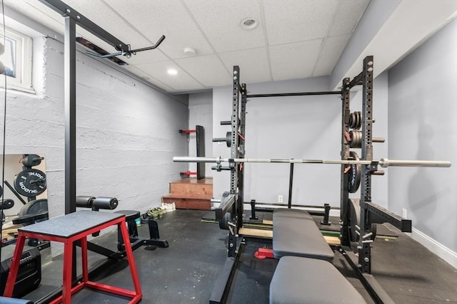 149-151 Pleasant St, Watertown, MA 02472 - exercise area featuring recessed lighting, baseboards, and a paneled ceiling