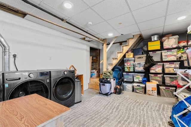 149-151 Pleasant St, Watertown, MA 02472 - laundry area featuring washing machine and dryer and recessed lighting