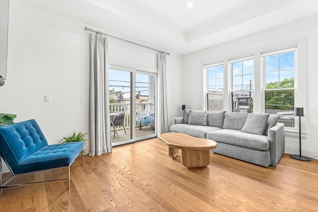 239 Lexington St Unit 2, Boston, MA 02128 - living area featuring wood finished floors, a raised ceiling, and recessed lighting