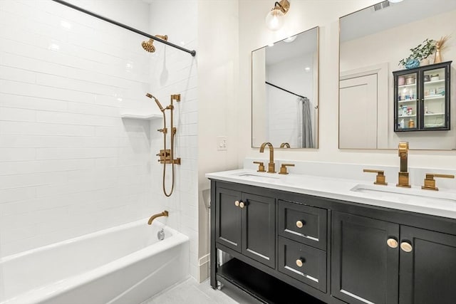 239 Lexington St Unit 2, Boston, MA 02128 - bathroom with double vanity and shower / tub combo with curtain