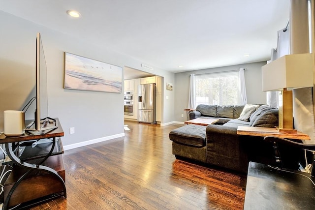 living room featuring dark wood-type flooring