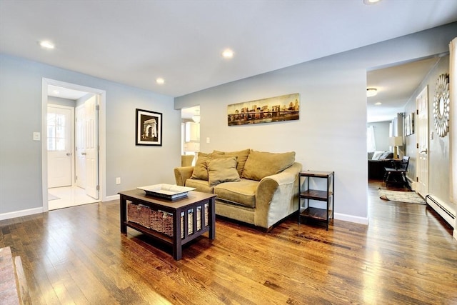 living room with hardwood / wood-style flooring