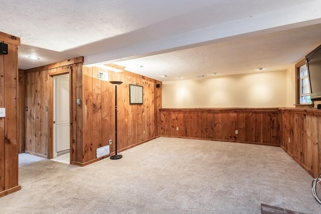57 Mark Dr, Raynham, MA 02767 - below grade area with wood walls, carpet floors, a textured ceiling, and baseboards