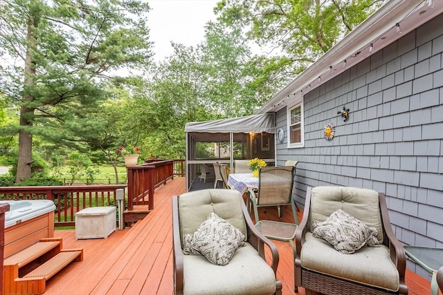 57 Mark Dr, Raynham, MA 02767 - wooden terrace featuring a sunroom and outdoor dining area