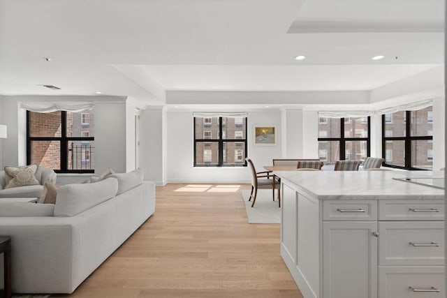 300 Boylston St Unit 907, Boston, MA 02116 - living area with light wood-style floors, recessed lighting, baseboards, and a raised ceiling