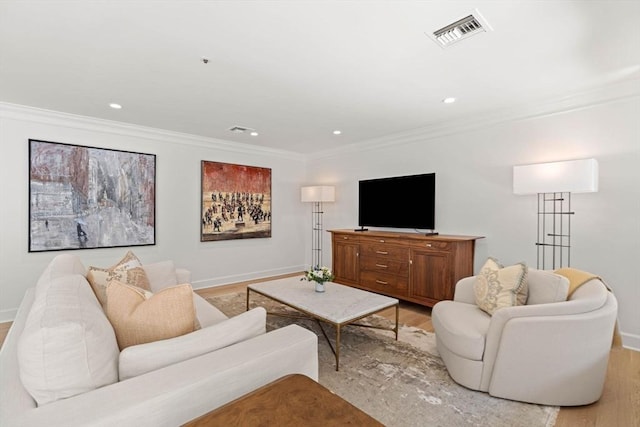 300 Boylston St Unit 907, Boston, MA 02116 - living area featuring crown molding, baseboards, light wood finished floors, and visible vents