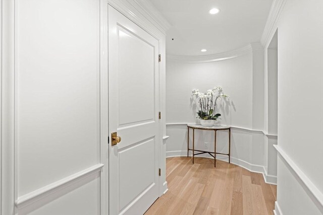 300 Boylston St Unit 907, Boston, MA 02116 - hallway featuring recessed lighting, ornamental molding, and light wood-style flooring