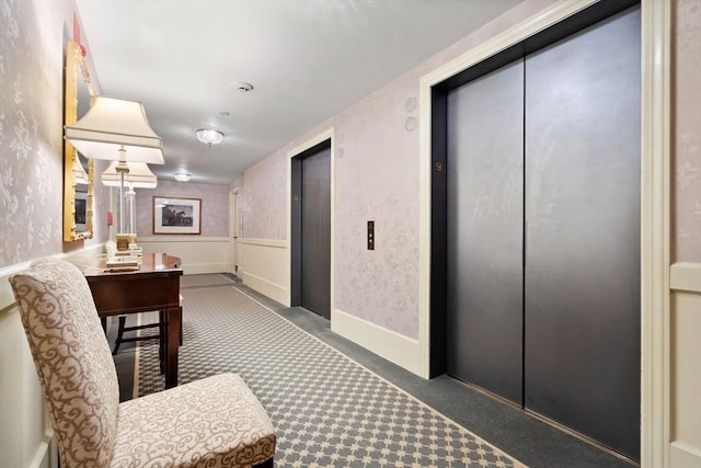 300 Boylston St Unit 907, Boston, MA 02116 - hall featuring elevator and wallpapered walls