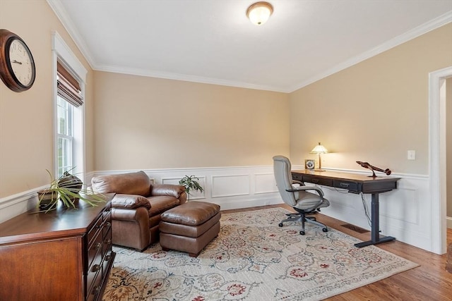 57 Houghton Farm Ln, Bolton, MA 01740 - office space with ornamental molding, wood finished floors, and wainscoting