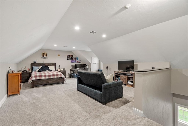 57 Houghton Farm Ln, Bolton, MA 01740 - bedroom featuring carpet, lofted ceiling, baseboards, and recessed lighting