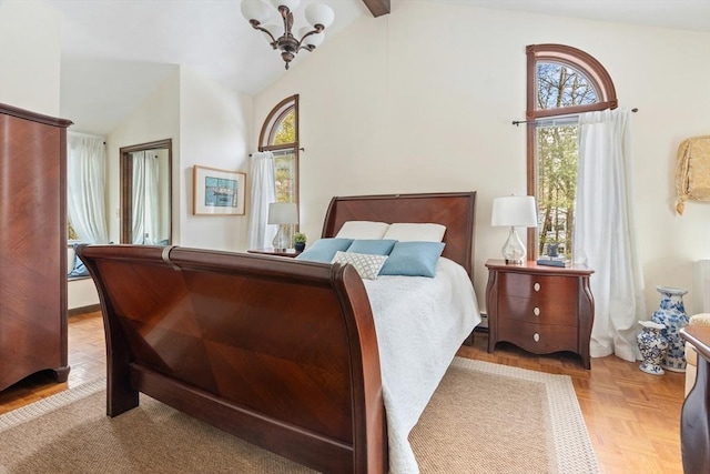 bedroom with vaulted ceiling