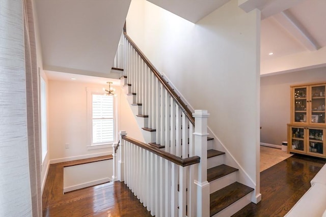 10 Wakefield Ave Unit A, Wakefield, MA 01880 - staircase with wood finished floors, recessed lighting, a chandelier, and baseboards