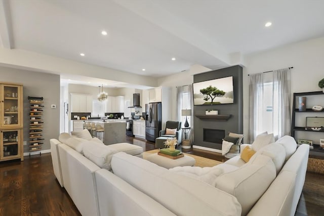 10 Wakefield Ave Unit A, Wakefield, MA 01880 - living room with dark wood-style flooring, a fireplace, recessed lighting, and baseboards