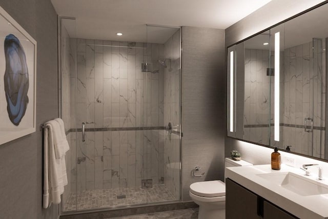 380 Harrison Ave Unit Ph1K, Boston, MA 02118 - full bath featuring a stall shower, toilet, vanity, and recessed lighting