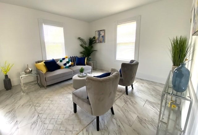 101 Adams St, Newton, MA 02458 - living room featuring light marble finish flooring