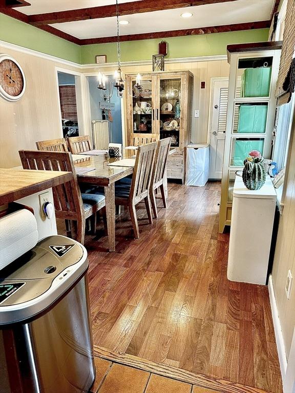 11 Moynan St, New Bedford, MA 02745 - dining room featuring wood finished floors and a chandelier