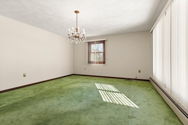 11 Ocean View Dr, Gloucester, MA 01930 - empty room with a baseboard radiator, carpet, a chandelier, and baseboards