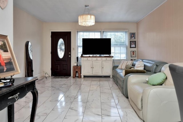 living room with light marble finish flooring